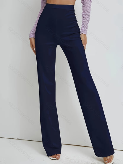 xieyinshe  Solid Straight Leg Pants, Casual High Waist Work Pants, Women's Clothing