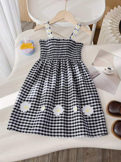 95% Cotton Soft Flower Print Plaid Cami Dress - Lightweight & Breathable Summer Party Wear for Girls - An Ideal Fashion Gift