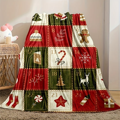 1pc Cozy Vintage Christmas Print Flannel Blanket - Soft, Warm, and Plush Throw for Couch, Sofa, Office, Bed, Camping, and Travel - Multi-Purpose Gift for All Seasons with Versatile Uses