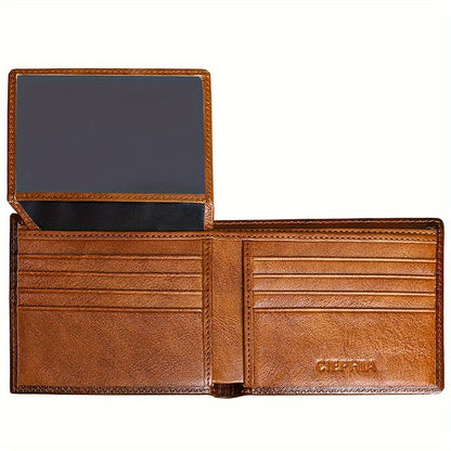 Mens Vintage Genuine Leather Bifold Wallet - RFID Blocking, Dual ID Windows, Spacious & Durable - Ideal Gift