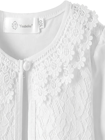 Delicate Lace Trim Girls Cardigan - Stylish One-Button Design, Timeless Elegance & Ultra-Comfortable Fit - Perfect for Kid/Pre-Teen Fashionistas