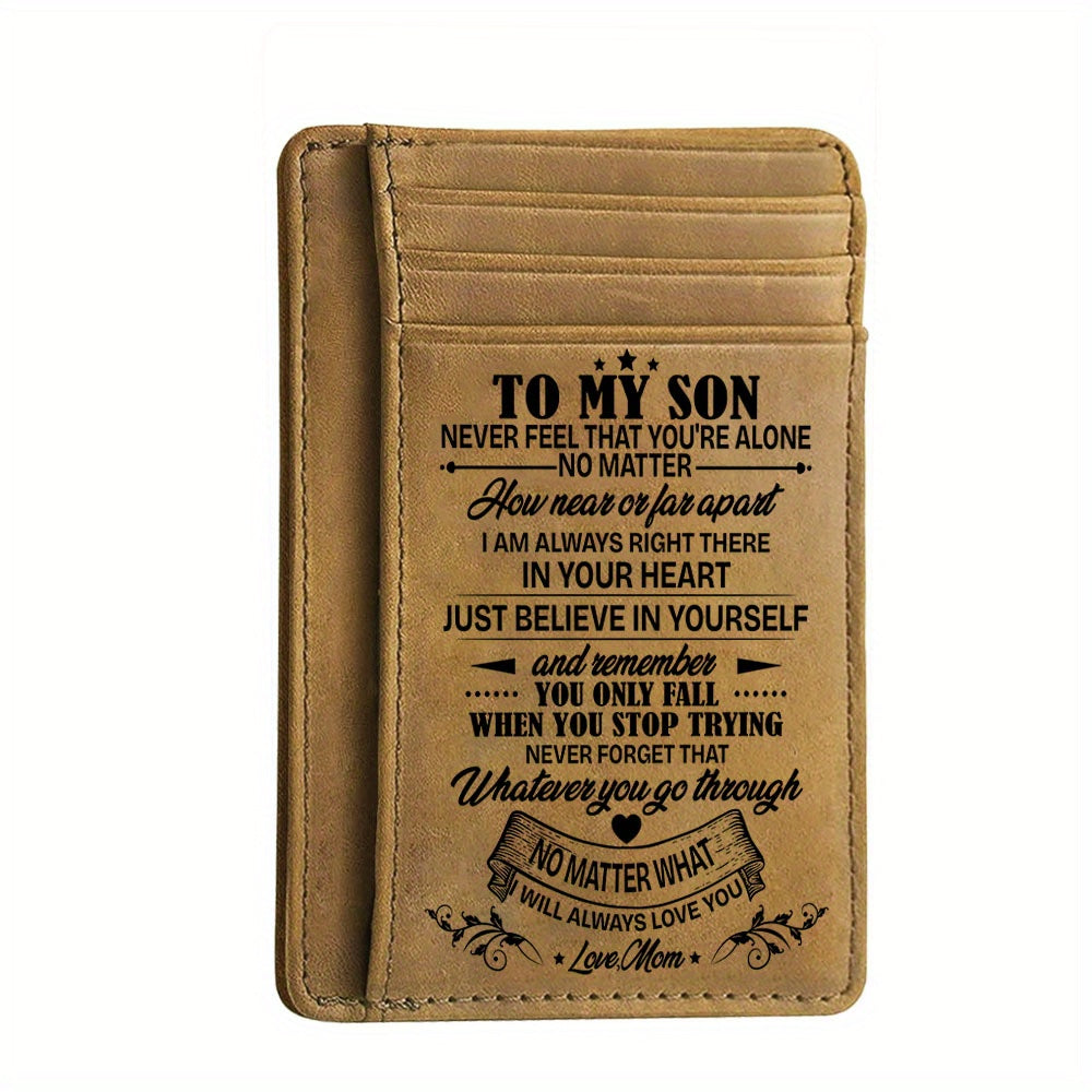 Personalized 1pc Mens Leather Wallet-Sentimental Son Engraving-Slim & RFID Blocking-Birthday Gift from Parents