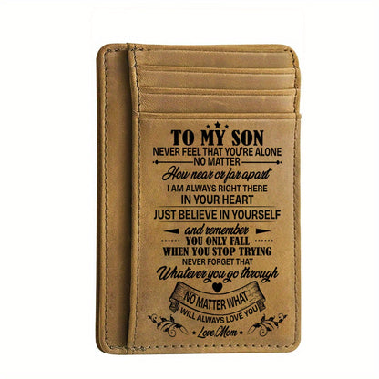 Personalized 1pc Mens Leather Wallet-Sentimental Son Engraving-Slim & RFID Blocking-Birthday Gift from Parents