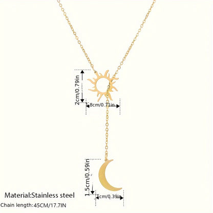 1pc Bohemian Style Sun & Moon Pendant Necklace, Elegant Minimalist 18K Gold Plated Jewelry, Ideal For Party & Holiday Gift, Ramadan Decor Accessories