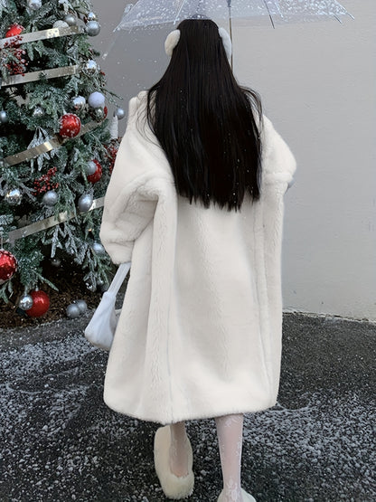 Notched Collar Button Front Plush Coat, Casual Thermal Long Sleeve Teddy Bear Coat For Fall & Winter, Women's Clothing