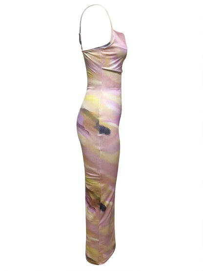 xieyinshe  Tie Dye Print Spaghetti Strap Dress, Elegant Bodycon Sleeveless Cami Dress, Women's Clothing