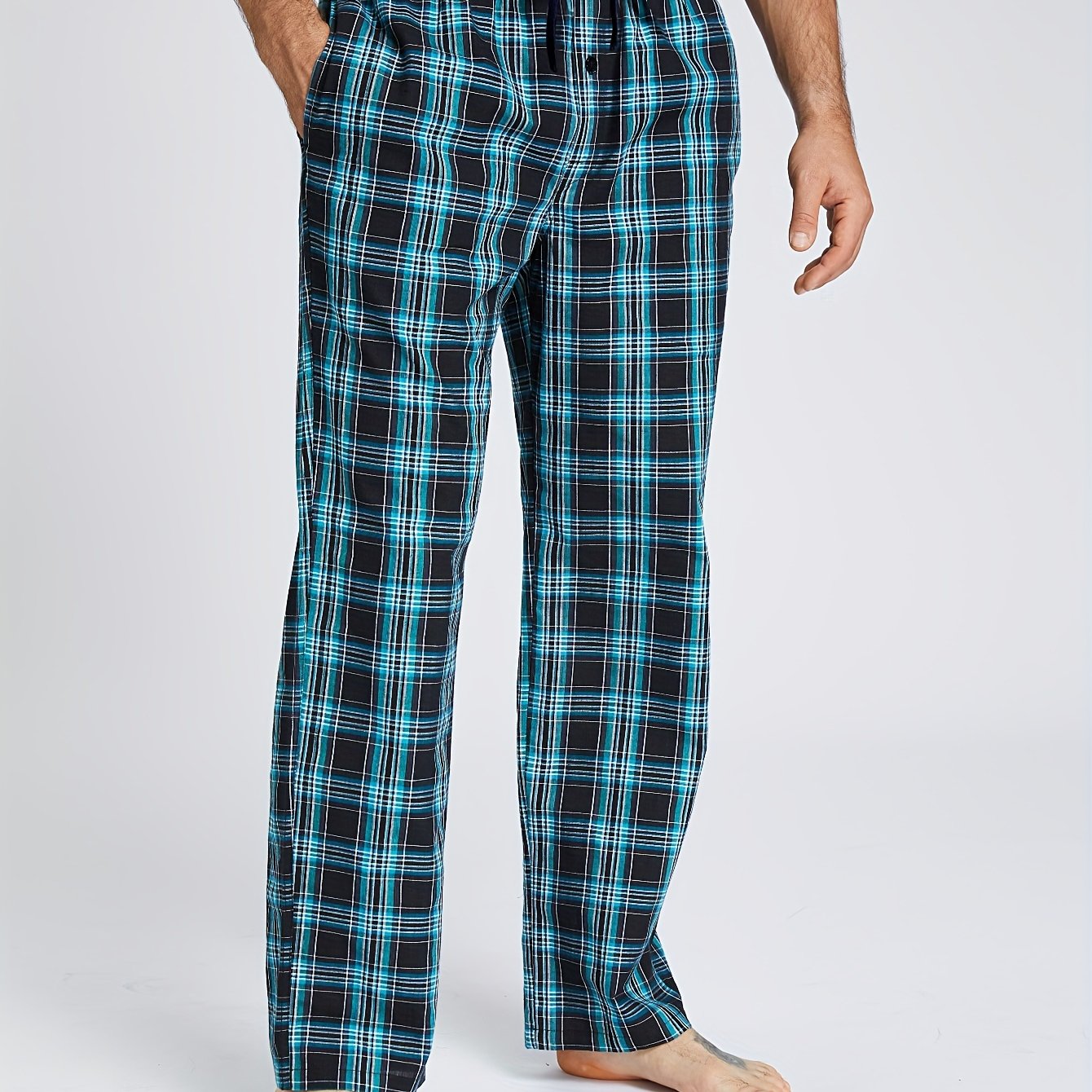 1/3pcs Men's Cotton Thin Plaid Sleep & Lounge Pants, Pajama Bottoms With Pockets