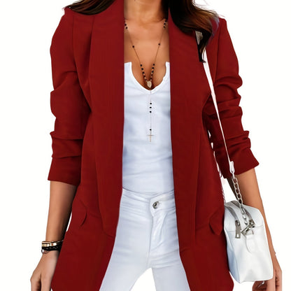 xieyinshe V-neck Pocket Blazer Coat, Casual Long Sleeve Fashion Loose Blazer Outerwear, Women's Clothing