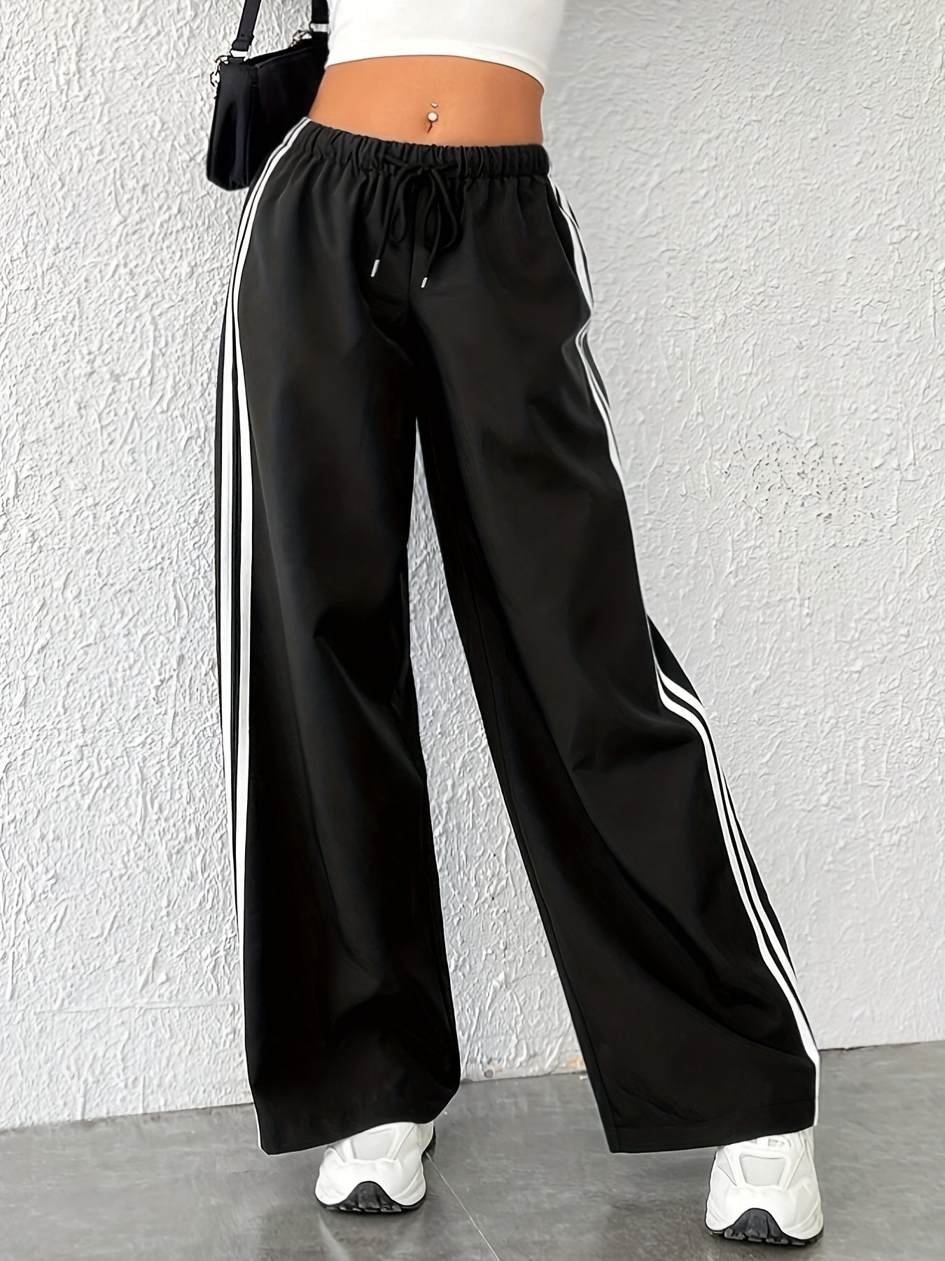 xieyinshe Striped Drawstring Waist Pants, Casual Wide Leg Pants For Spring & Fall, Women's Clothing