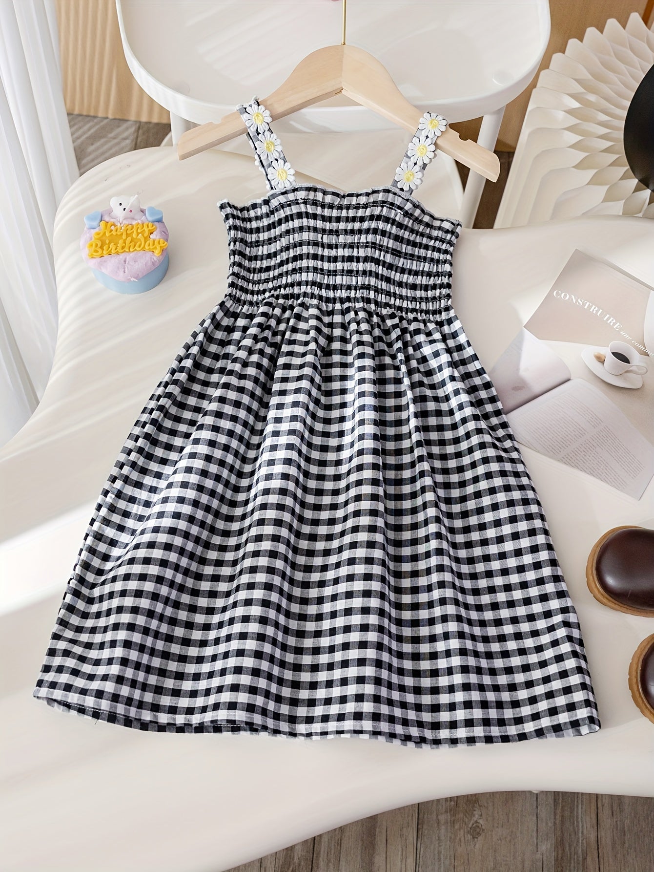 95% Cotton Soft Flower Print Plaid Cami Dress - Lightweight & Breathable Summer Party Wear for Girls - An Ideal Fashion Gift