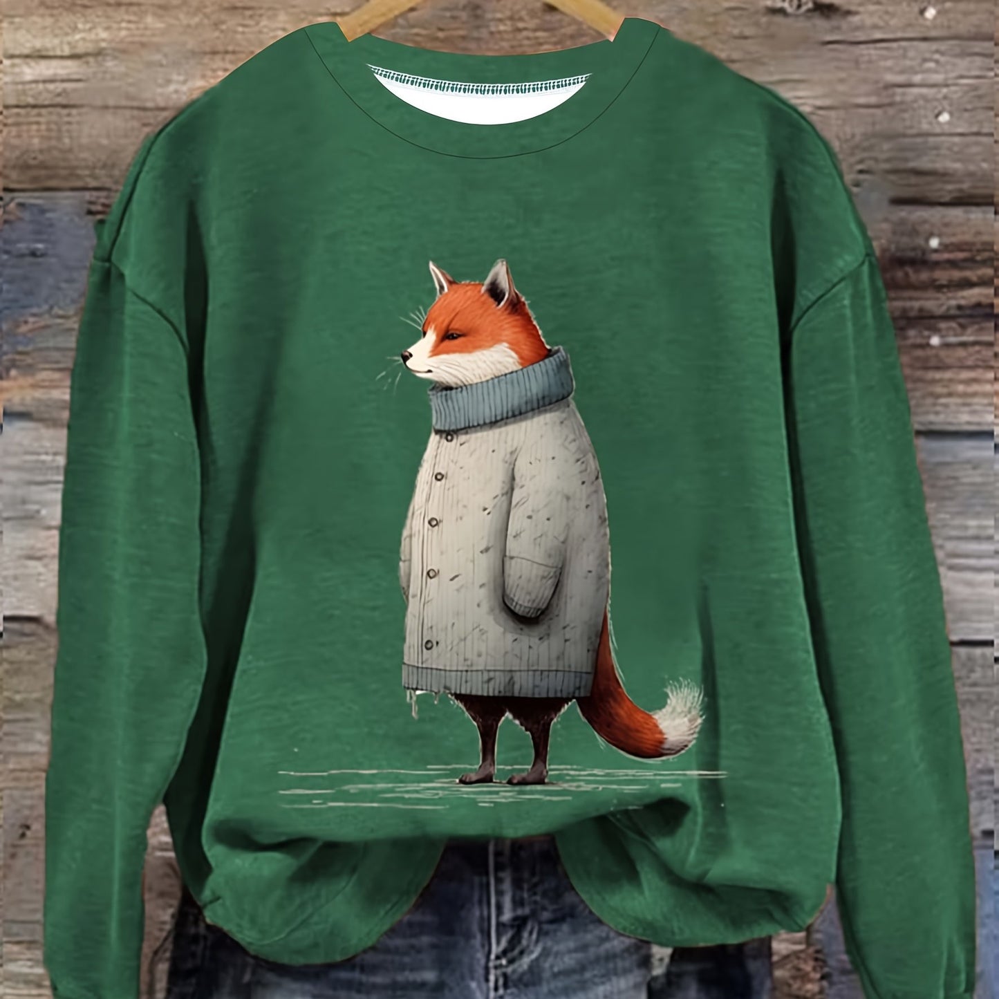 xieyinshe  Cartoon Animal Print Pullover Sweatshirt, Casual Long Sleeve Crew Neck Sweatshirt For Fall & Winter, Women's Clothing