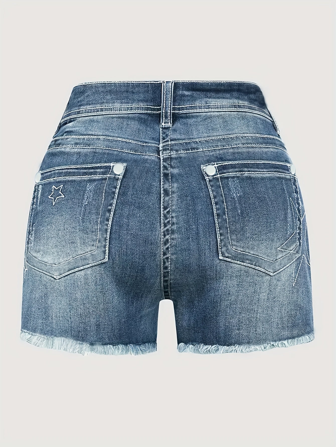 Y2K Chic Distressed Denim Shorts - Star Pattern, Raw Hem, Slash Pocket, Zipper Button Closure, Ripped Details - Women's Fashionable Jeans & Clothing for Casual Summer Outings