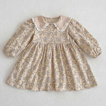 Girl's Dresses Korean Style Sister Clothes Kids Party Dress Baby Girls Rompers Floral Printing Long Sleeve Autumn Spring Girls Princess Dress