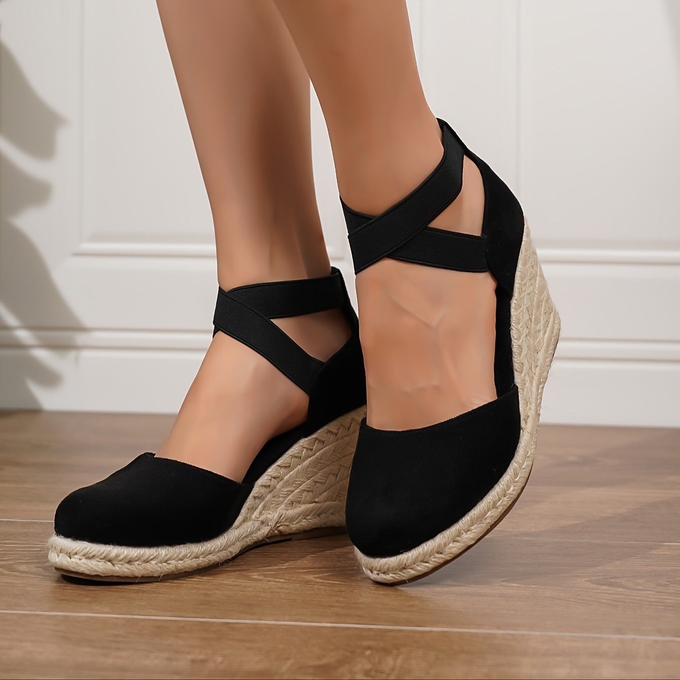 xieyinshe  Women's Wedge Heeled Sandals, Casual Elastic Band Summer Shoes, Comfortable Espadrille Sandals