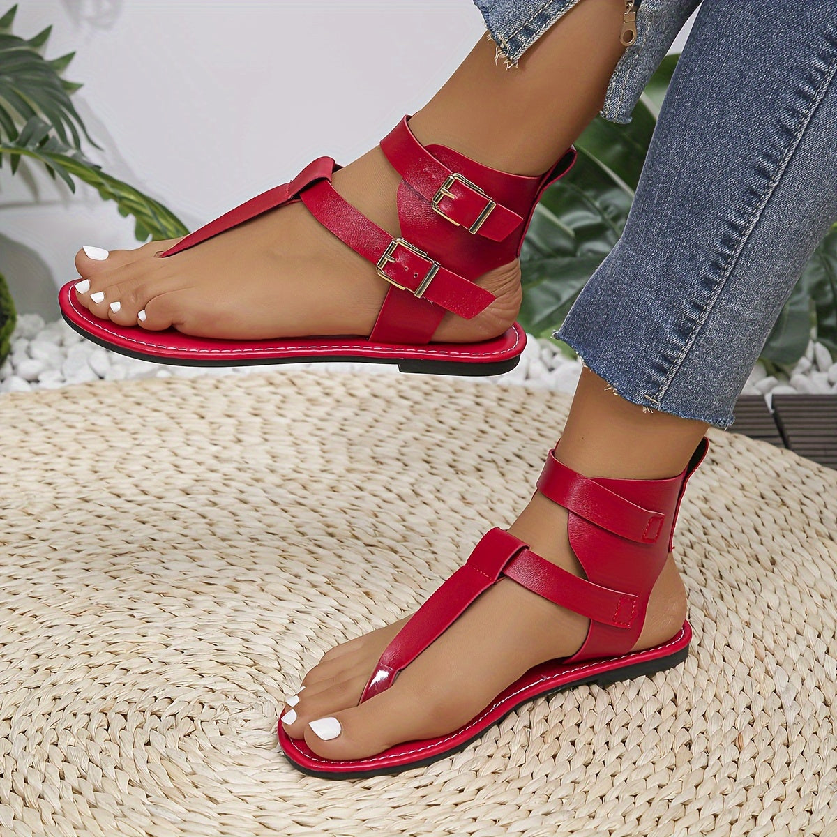 Chic Lightweight Womens Sandals - Comfy Flat Heel, Adjustable Buckle, Summer Beach Wear