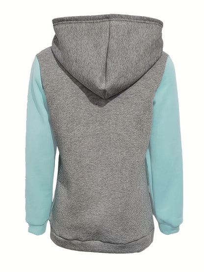 Color Block Button Hoodie, Casual Long Sleeve Hoodies Sweatshirt, Women's Clothing