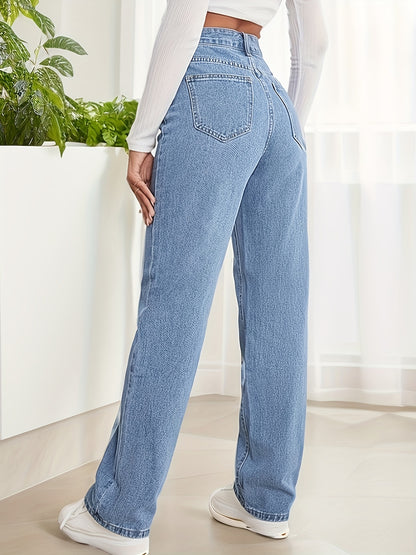 xieyinshe High Waist Whiskering Light Wash Mom Jeans, Water Ripple Embossed Loose Straight Leg Denim Pants, Women's Denim Jeans & Clothing