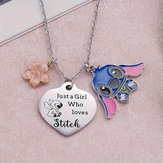 1pc Disney Stitch Heart Pendant Necklace, Cute Women Fashionable Versatile Daily Party Wear Jewelry Decoration Birthday Gifts