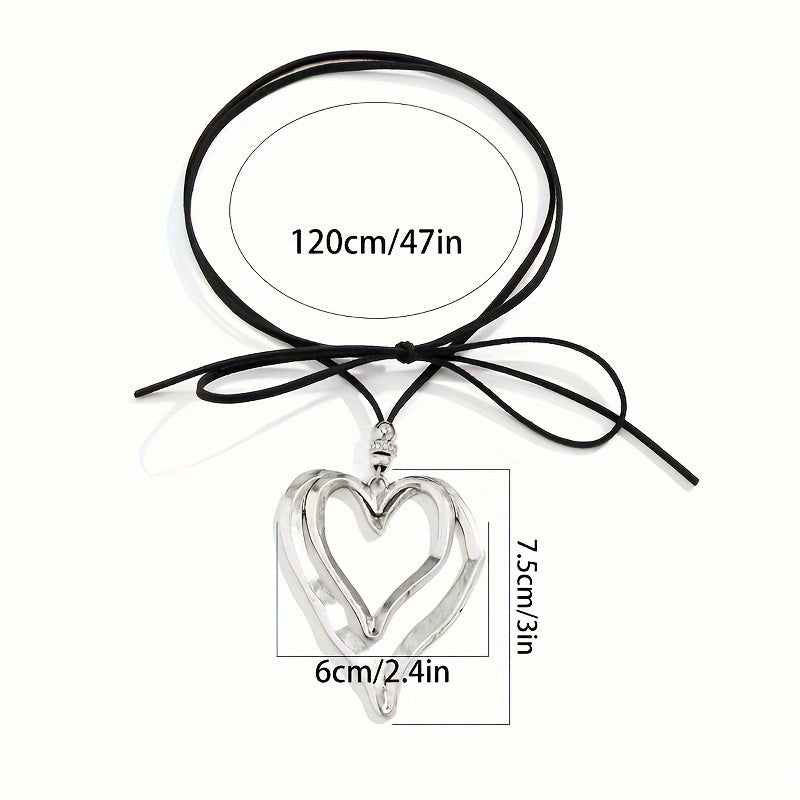 1pc Sexy Double Layer Hollowed Out Irregular Heart Pendant Necklace, Minimalist Fashionable Statement Accessories Versatile Daily Wear Jewelry Gift