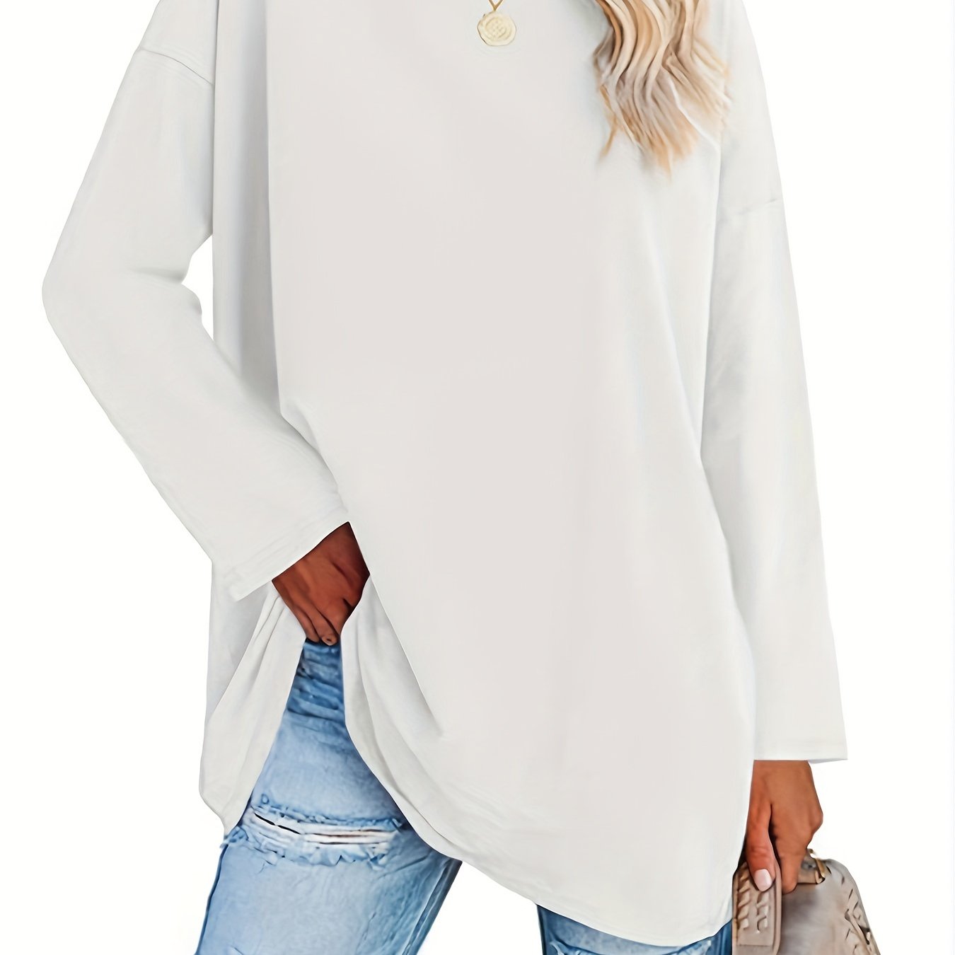 xieyinshe  Basic Loose Solid T-Shirt, Casual Long Sleeve Crew Neck T-Shirt, Casual Every Day Tops, Women's Clothing