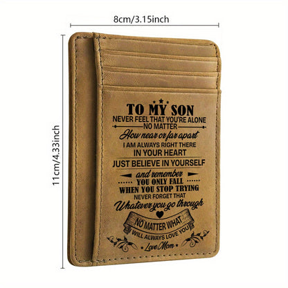 Personalized 1pc Mens Leather Wallet-Sentimental Son Engraving-Slim & RFID Blocking-Birthday Gift from Parents