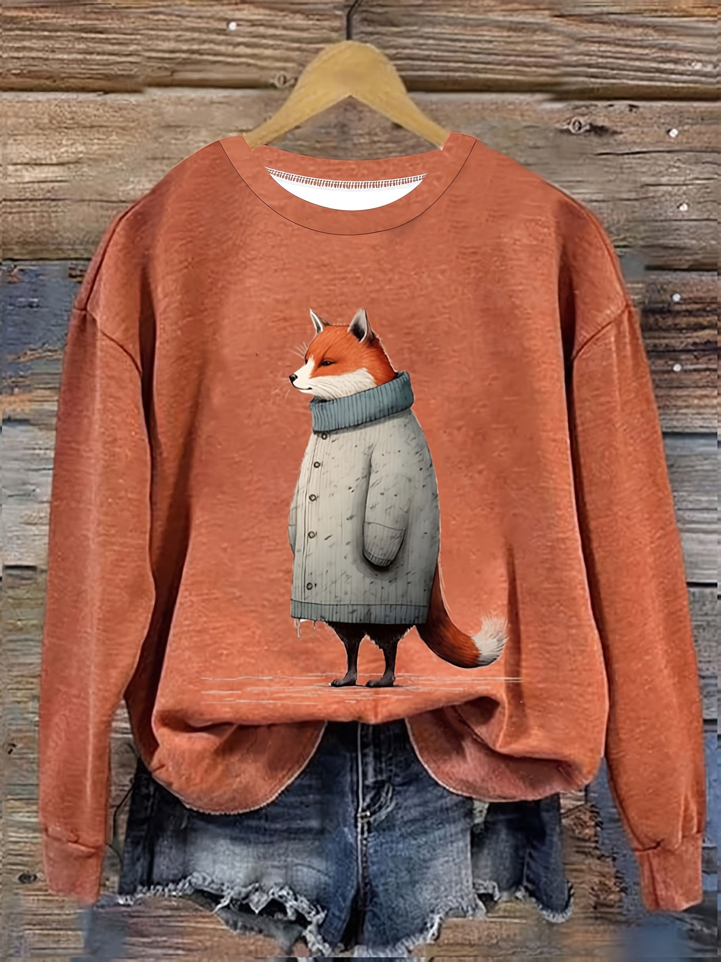 xieyinshe  Cartoon Animal Print Pullover Sweatshirt, Casual Long Sleeve Crew Neck Sweatshirt For Fall & Winter, Women's Clothing