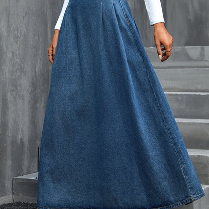 xieyinshe Blue Paperbag Waist Denim Maxi Skirt, Non-Stretch Elegant Denim Skirt, Women's Denim Clothing