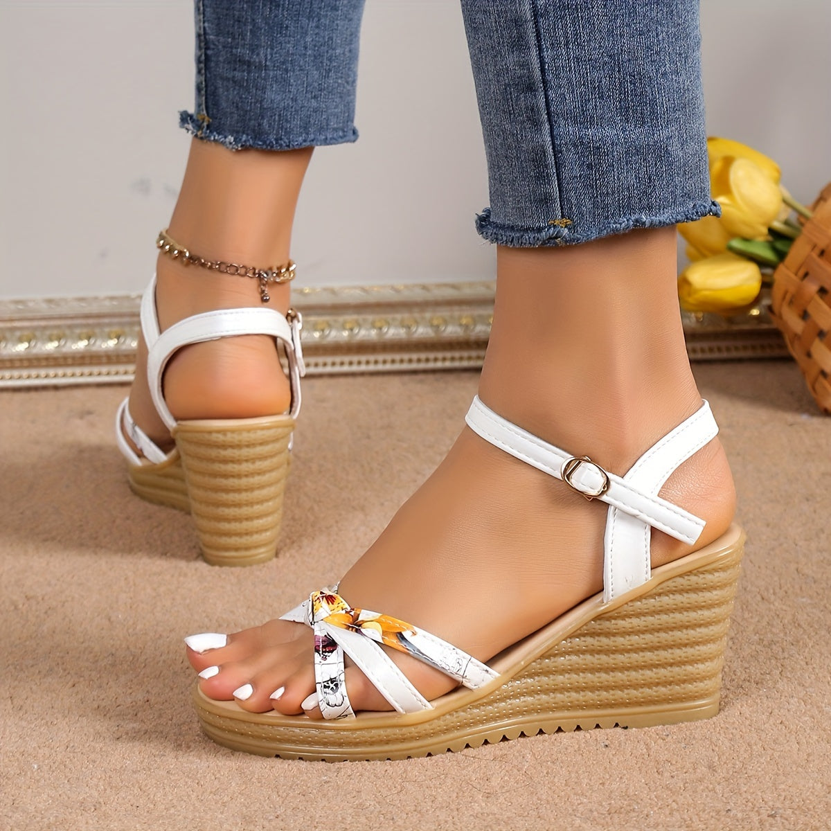 xieyinshe  Women's Wedge Heeled Sandals, Casual Open Toe Platform Sandals, Comfortable Buckle Strap Sandals