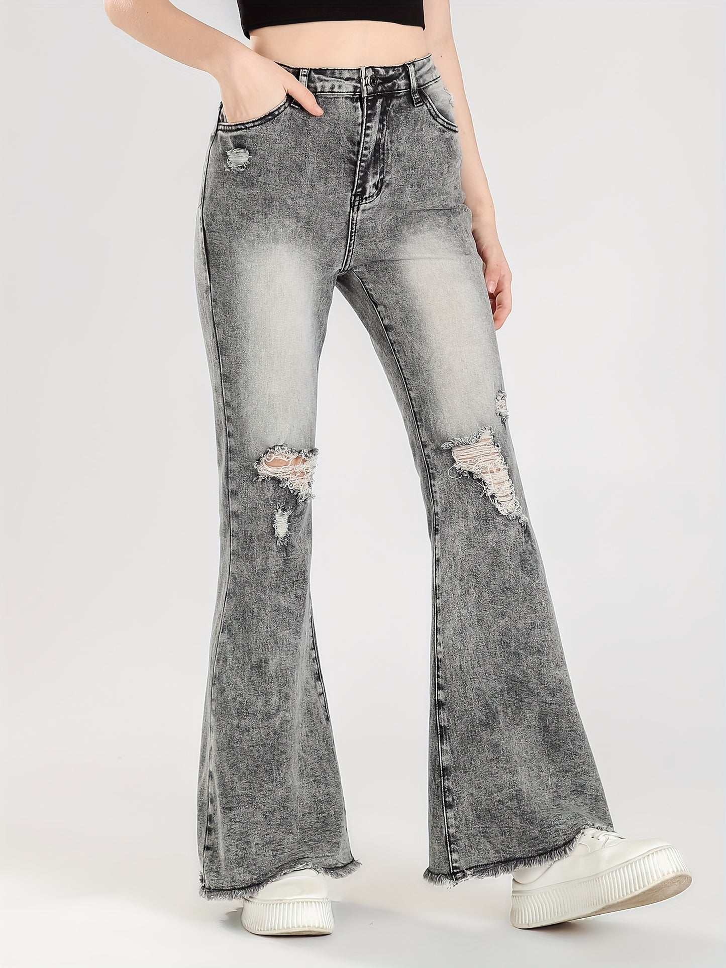 xieyinshe  Trendy Girls Skinny Fit Bootcut Stretchy Comfy Flared Jeans, Versatile Denim Pants Bottoms For Youth Outwear