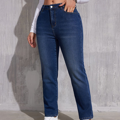 xieyinshe  Plush Liner Casual Straight Jeans, Slant Pockets Versatile Denim Pants, Women's Denim Jeans & Clothing