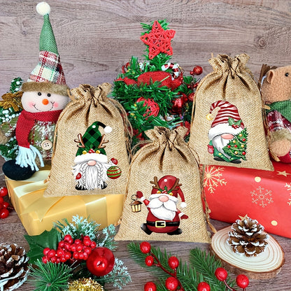 [Customer Favorite] 12pcs Christmas Burlap Gift Bag Set - 5x7 Inches, Assorted Festive Patterns for Jewelry, Candy & Small Items Storage - Perfect for Holiday Parties & Celebrations