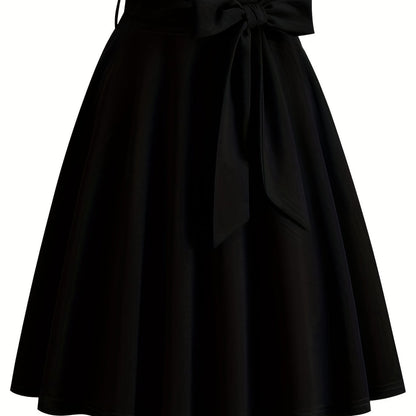 xieyinshe  Retro A-line Skirt, Bowknot Front Skirt For Party, Performance, Every Day, Women's Clothing