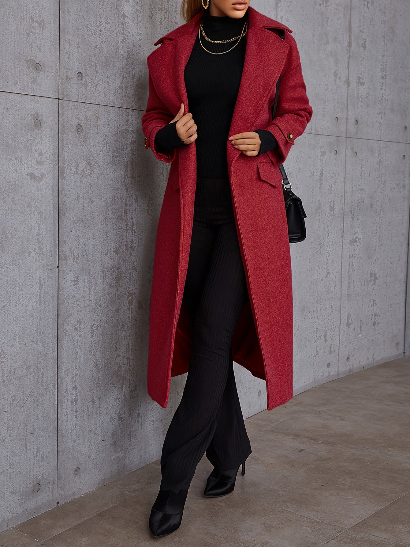 xieyinshe  Long Length Waterfall Collar Coat, Elegant Open Front Long Sleeve Outerwear, Women's Clothing