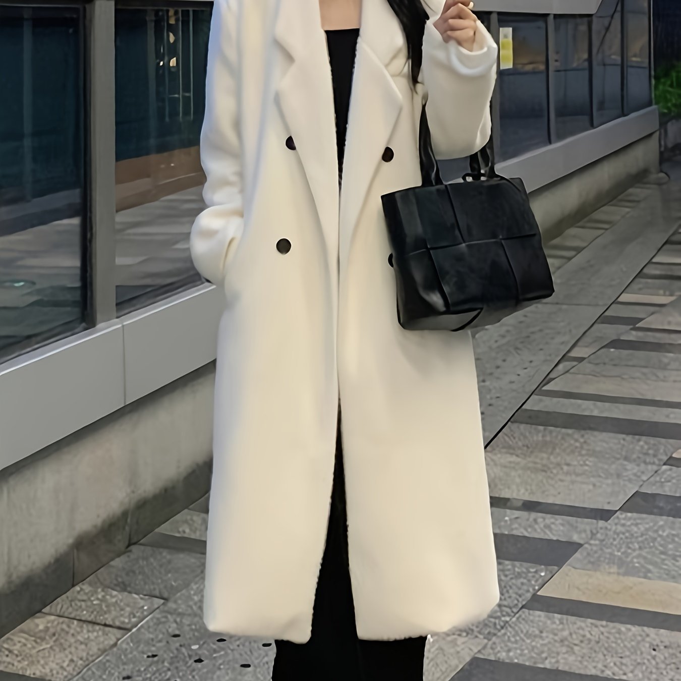 xieyinshe  Solid Double Breasted Lapel Overcoat, Elegant Long Sleeve Outwear For Fall & Winter Women's Clothing