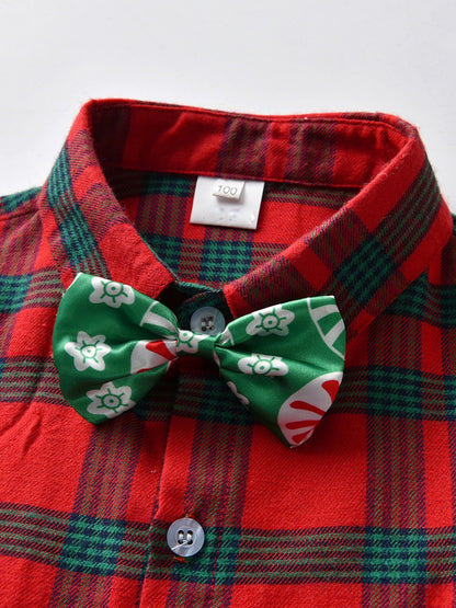 Boys' Christmas Plaid Gentleman Outfits & Suspender Pants Party Outdoor Set