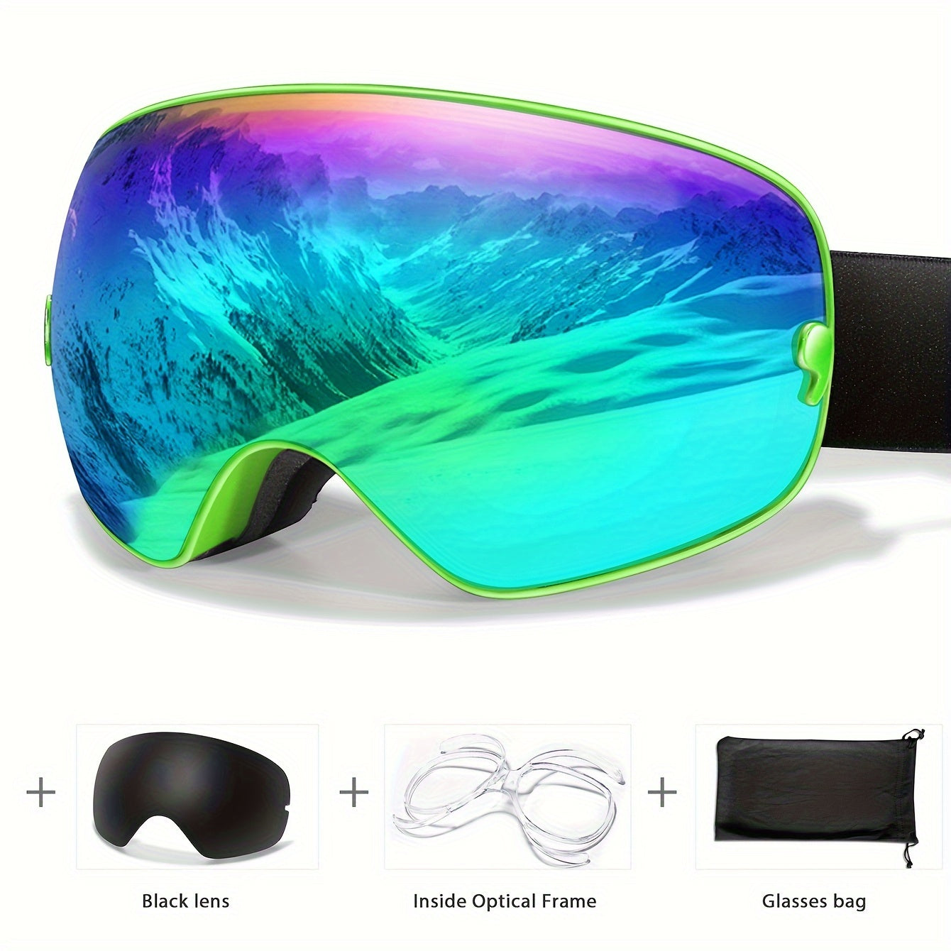 POAT Winter Sports Goggles with Anti-Fog Lens, Protection - Perfect for Skiing, Snowboarding & Outdoor Activities - Includes Black Replacement Lens & Carry Bag