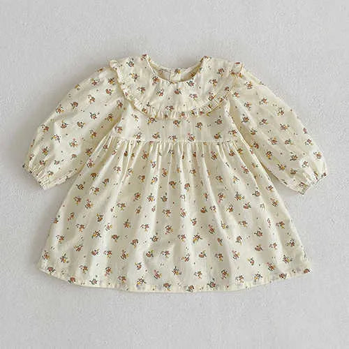 Girl's Dresses Korean Style Sister Clothes Kids Party Dress Baby Girls Rompers Floral Printing Long Sleeve Autumn Spring Girls Princess Dress