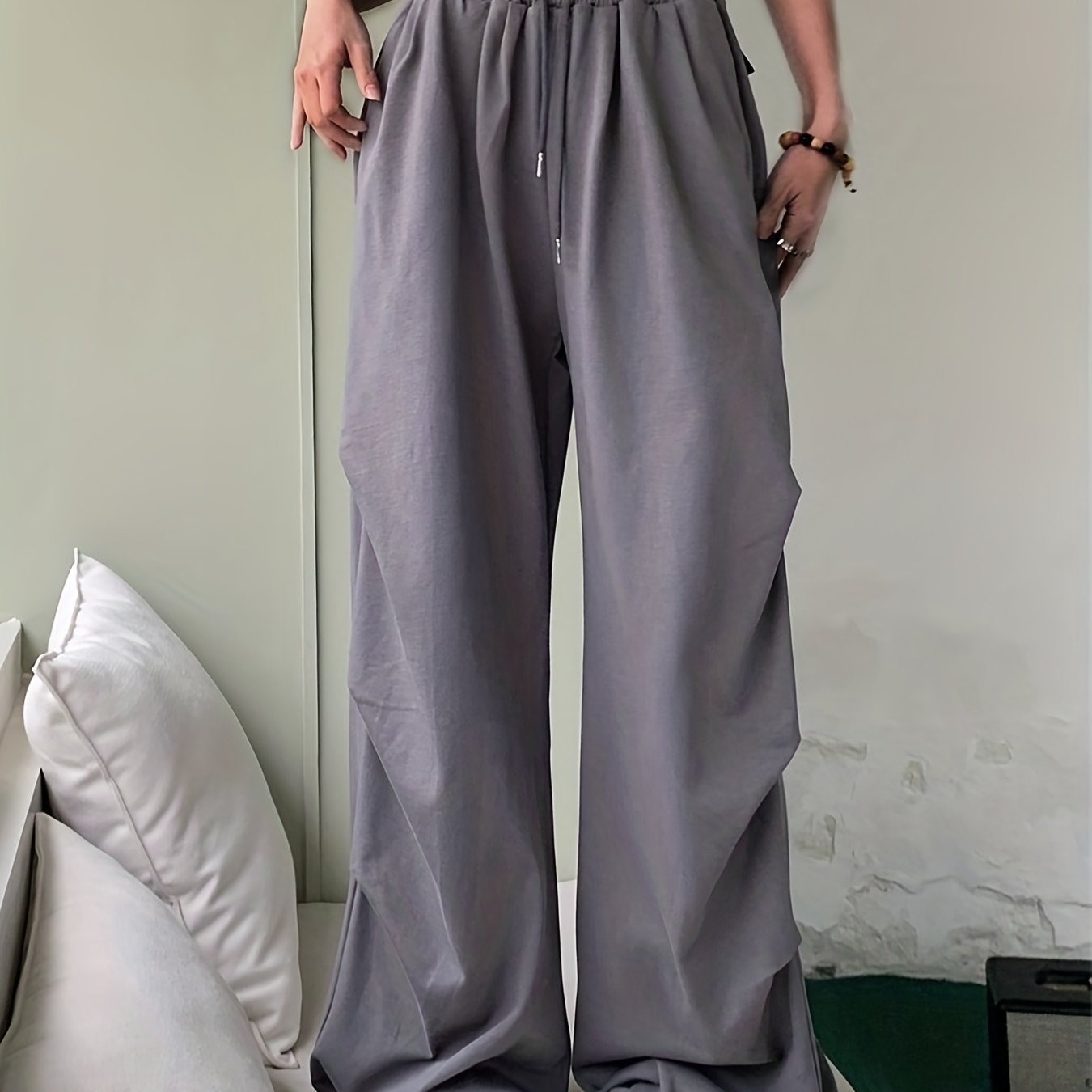 xieyinshe  Solid Color Wide Leg Cargo Pants, Y2K Pants For Spring & Summer, Women's Clothing