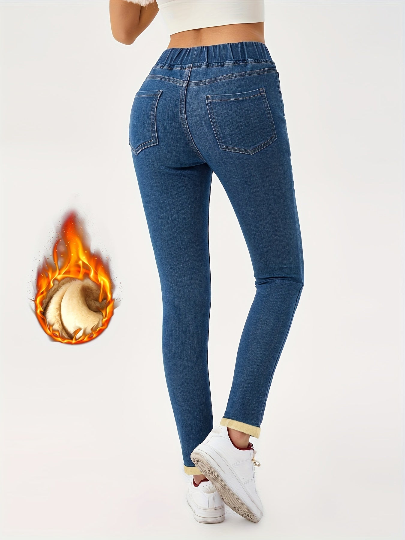 xieyinshe  Fleece Liner Versatile Skinny Jeans, Slim Fit Elastic Waist Tight Jeans, Women's Denim Jeans & Clothing