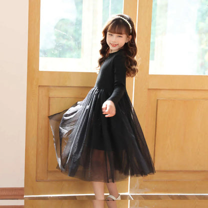 Girl  Spring Autumn Long Sleeve Dresses for Kids Lace Children Party Dress Teenager Princess Weddings Tulle Costume L2405