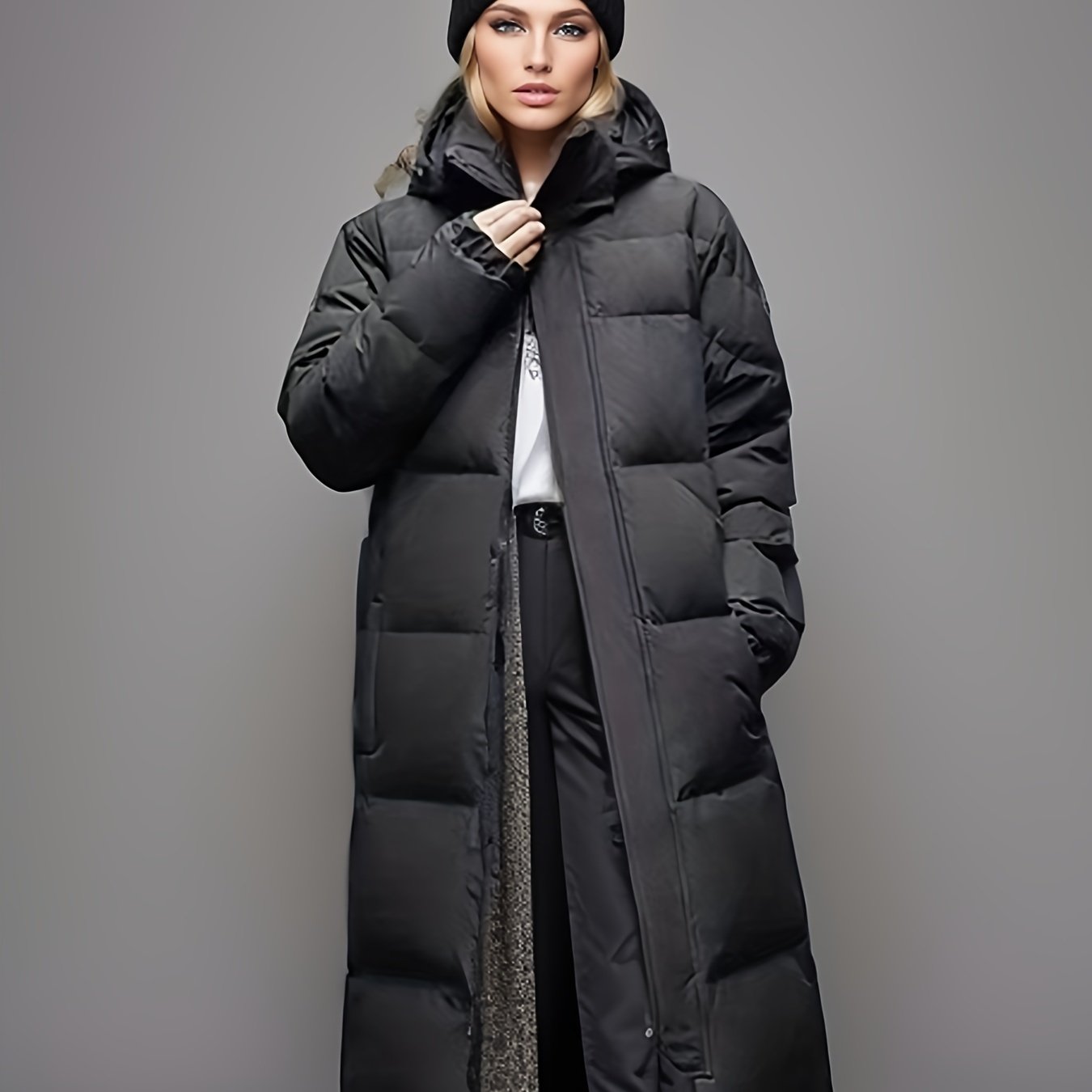 xieyinshe Long Length Hooded Parka, Casual Long Sleeve Winter Warm Outerwear, Women's Clothing