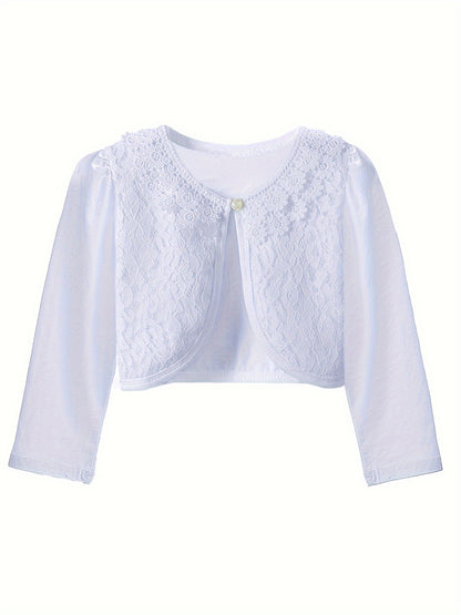 Delicate Lace Trim Girls Cardigan - Stylish One-Button Design, Timeless Elegance & Ultra-Comfortable Fit - Perfect for Kid/Pre-Teen Fashionistas