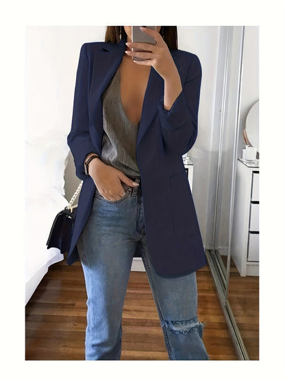 xieyinshe Plus Size Casual Blazer, Women's Plus Solid Long Sleeve Lapel Collar Suit Coat With Pockets