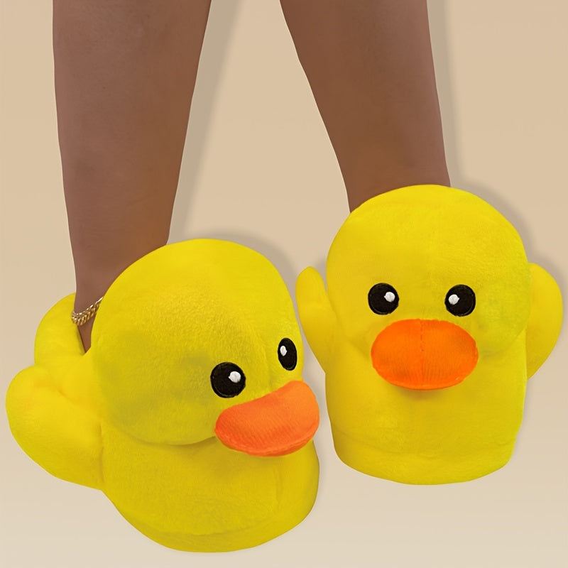 Cozy Cartoon Duck Plush Slippers for Women - Soft, Warm Indoor Shoes with Non-Slip Sole, Perfect for Winter