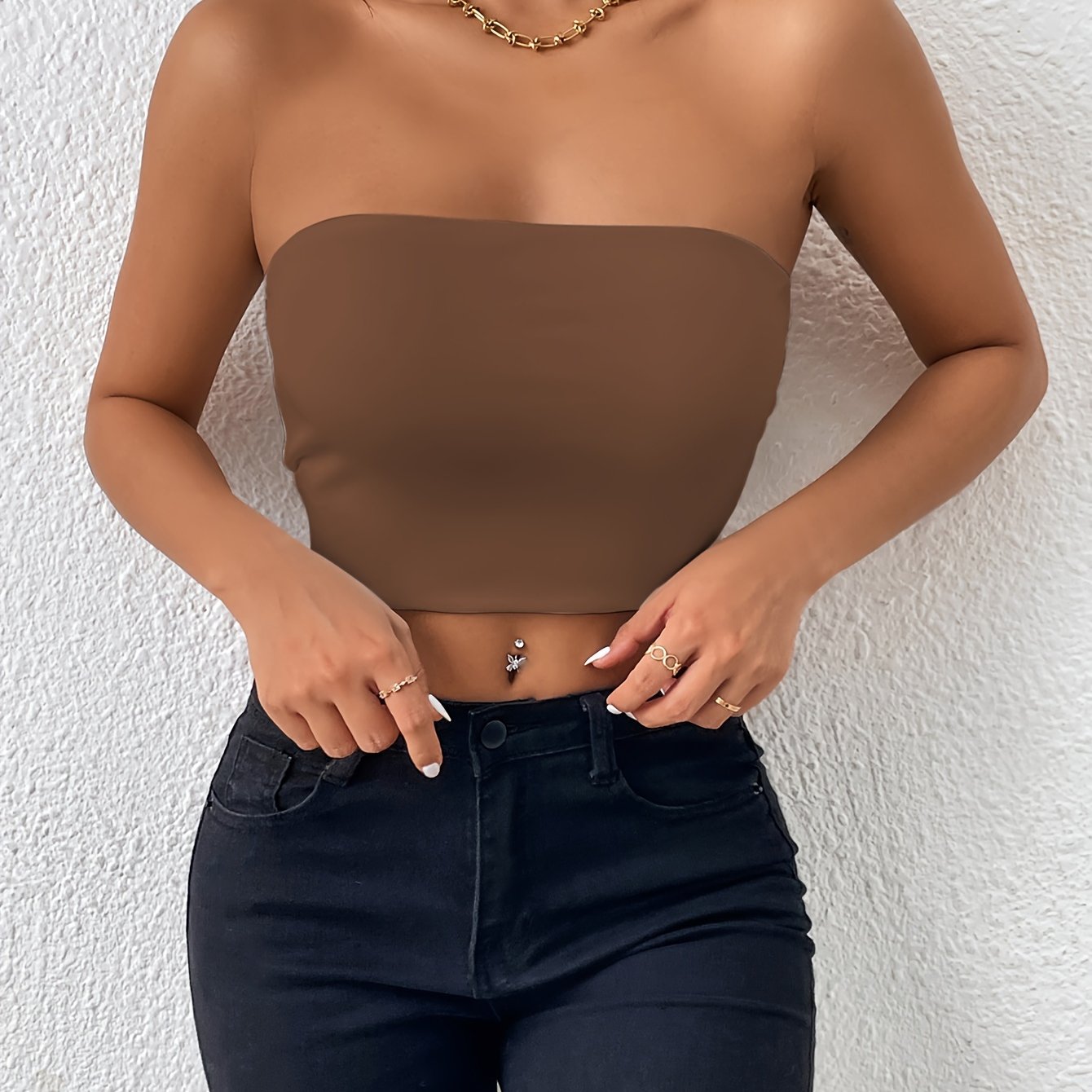 xieyinshe  Sexy Bodycon Crop Tube Top, Solid Stretchy Tube Top, Casual Every Day Tops, Women's Clothing