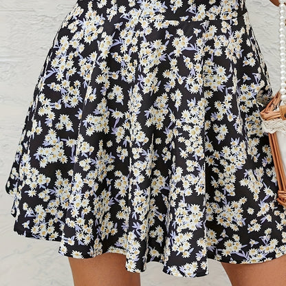 xieyinshe  Floral Print Elastic Waist Skirt, Casual Skirt For Spring & Summer, Women's Clothing