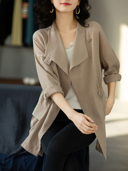 xieyinshe  Plus Size Solid Pocket Coat, Casual Collared Long Sleeve Outwear For Fall & Spring, Women's Plus Size Clothing