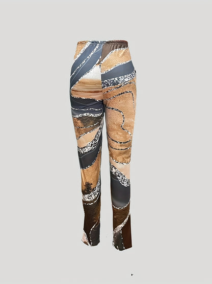 xieyinshe  Allover Print High Waist Leggings, Casual Medium Stretch Skinny Leggings For Every Day, Women's Clothing