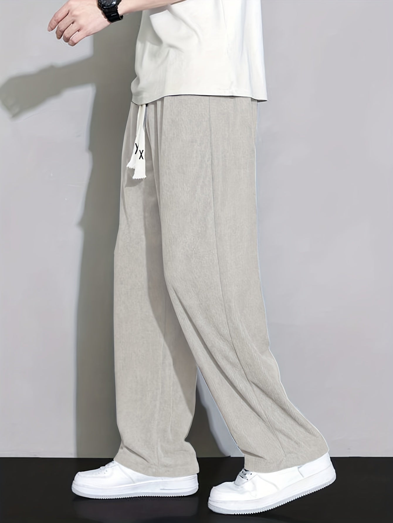 xieyinshe  Men's Comfy Corduroy Pants, Casual Waist Drawstring Straight Leg Pants