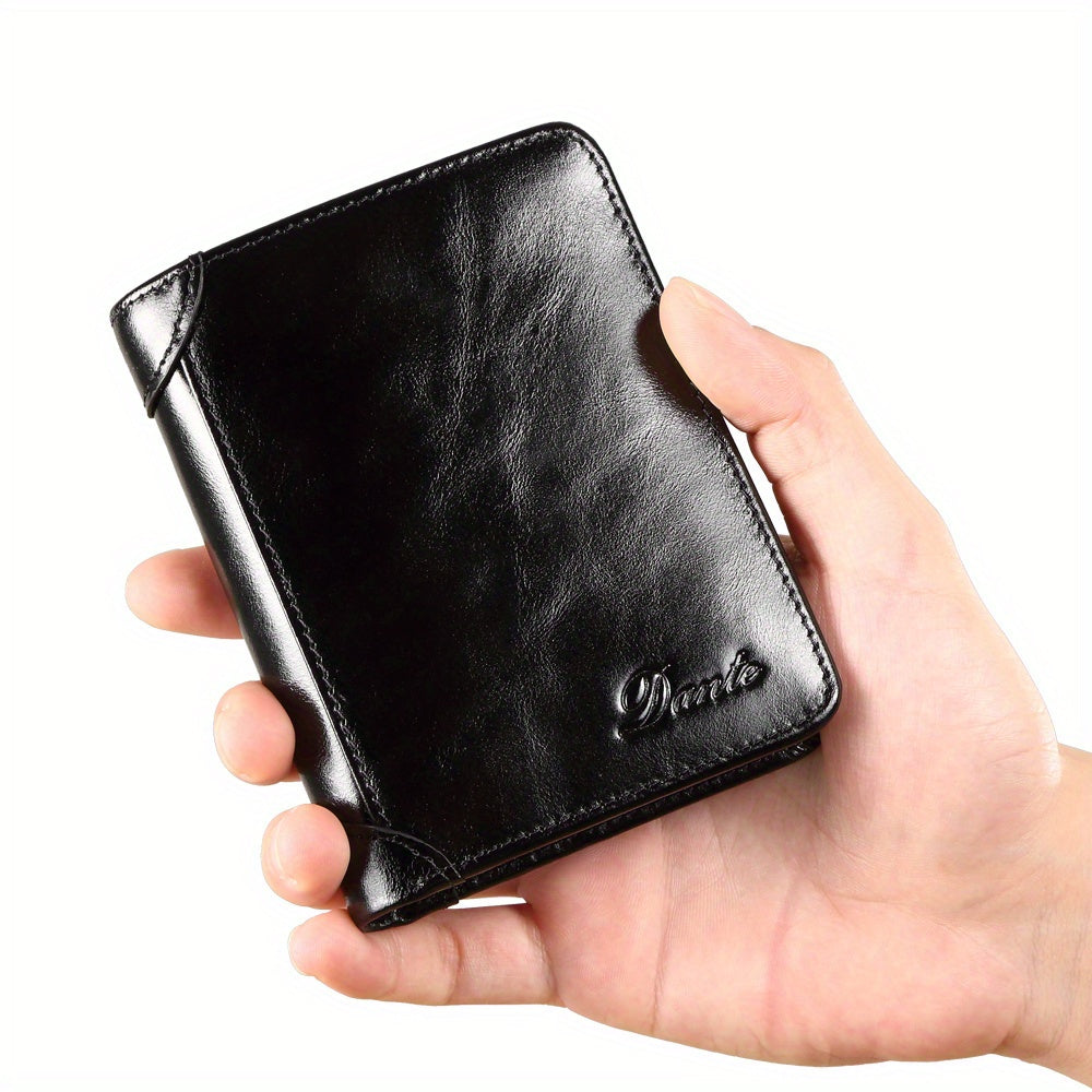 Elegant & Secure Men's Black Genuine Leather Wallet - RFID Protection, Premium Cowhide, Ideal Gift